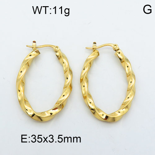 316 Stainless Steel Casting Hoop Earrings,High quality handmade polishing,Twisted,Oval,Vacuum plating 18K gold,35x3.5mm,about 11 g/pair,1 pair/package,3E2002543bhva-066