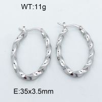 316 Stainless Steel Casting Hoop Earrings,High quality handmade polishing,Twisted,Oval,True color,35x3.5mm,about 11 g/pair,1 pair/package,3E2002544bbov-066