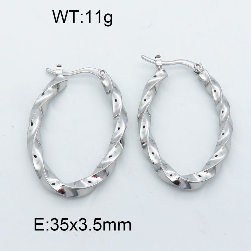 316 Stainless Steel Casting Hoop Earrings,High quality handmade polishing,Twisted,Oval,True color,35x3.5mm,about 11 g/pair,1 pair/package,3E2002544bbov-066
