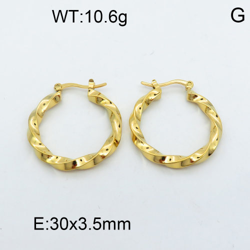 316 Stainless Steel Casting Hoop Earrings,High quality handmade polishing,Twisted Circle,Vacuum plating 18K gold,30x3.5mm,about 10.6 g/pair,1 pair/package,3E2002545bhva-066