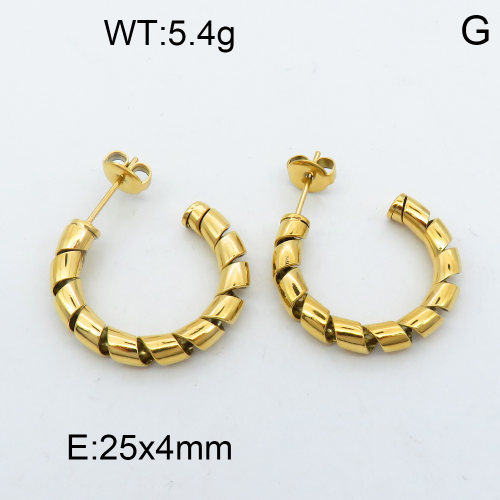 316 Stainless Steel Casting Ear Studs,High quality handmade polishing,Twisted,Vacuum plating 18K gold,25x4mm,about 5.4 g/pair,1 pair/package,3E2002549bhva-066