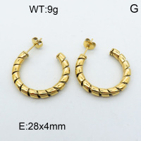 316 Stainless Steel Casting Ear Studs,High quality handmade polishing,Twisted,Vacuum plating 18K gold,28x4mm,about 9 g/pair,1 pair/package,3E2002553bhva-066