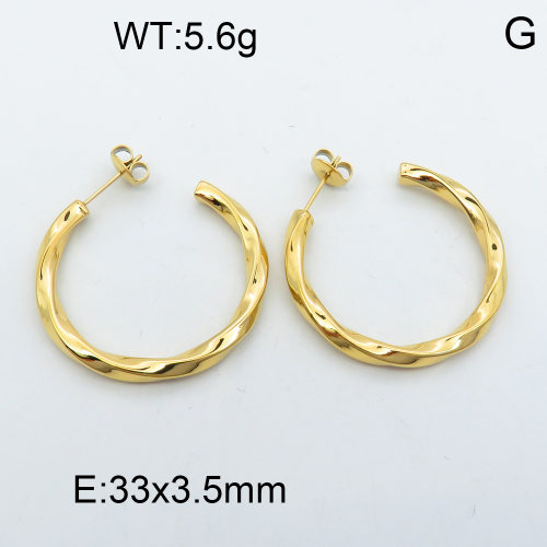 316 Stainless Steel Casting Ear Studs,High quality handmade polishing,Twisted,Vacuum plating 18K gold,33x3.5mm,about 5.6 g/pair,1 pair/package,3E2002555bhva-066