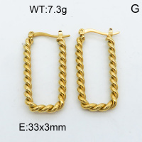 316 Stainless Steel Casting Hoop Earrings,High quality handmade polishing,Twisted Rectangle,Vacuum plating 18K gold,33x3mm,about 7.3 g/pair,1 pair/package,3E2002557bhva-066