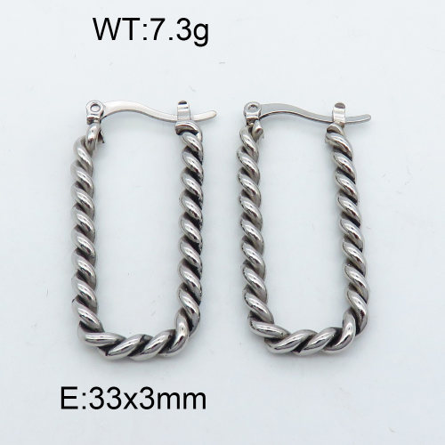 316 Stainless Steel Casting Hoop Earrings,High quality handmade polishing,Twisted Rectangle,True color,33x3mm,about 7.3 g/pair,1 pair/package,3E2002558bbov-066