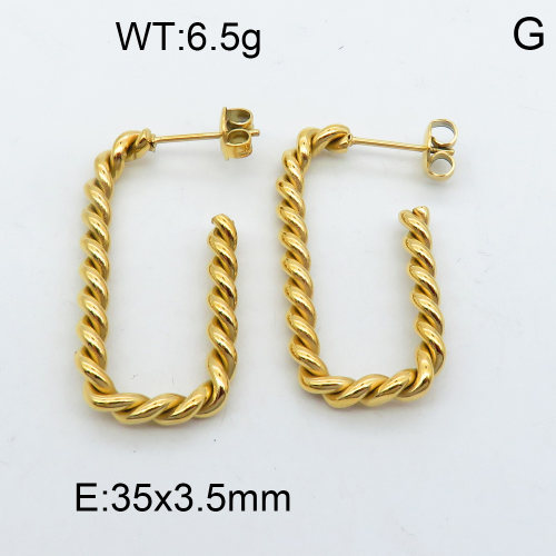 316 Stainless Steel Casting Ear Studs,High quality handmade polishing,Twisted,Vacuum plating 18K gold,35x3.5mm,about 6.5 g/pair,1 pair/package,3E2002561vbpb-066