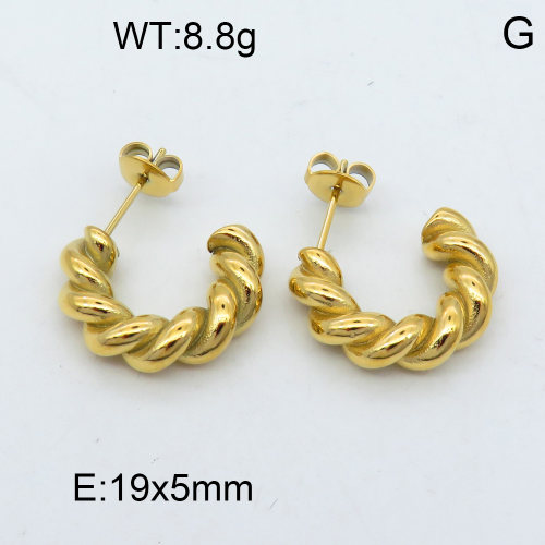 316 Stainless Steel Casting Ear Studs,High quality handmade polishing,Twisted,Semi-circle,Vacuum plating 18K gold,19x5mm,about 8.8 g/pair,1 pair/package,3E2002573bhva-066