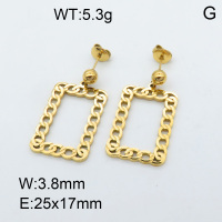 304 Stainless Steel Dangle Earrings,High quality handmade polishing,Curb Chains,Vacuum plating 18K gold,25x17x3.8mm,about 5.3 g/pair,1 pair/package,3E2002627bhia-066