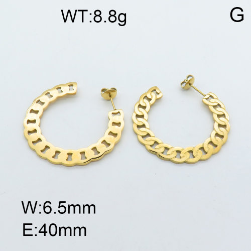 304 Stainless Steel Ear Studs,High quality handmade polishing,Curb Chains,Vacuum plating 18K gold,40x6.5mm,about 8.8 g/pair,1 pair/package,3E2002628bhva-066