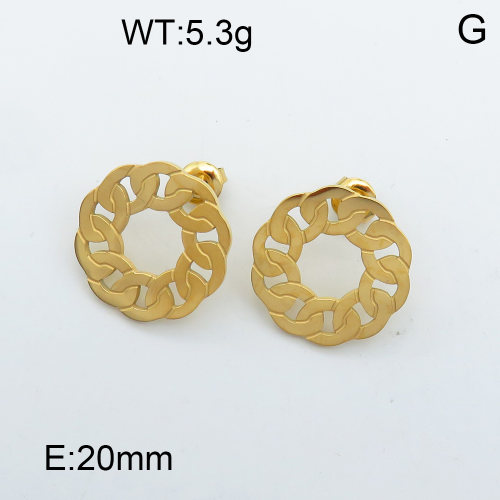 304 Stainless Steel Ear Studs,High quality handmade polishing,Curb Chains,Vacuum plating 18K gold,20mm,about 5.3 g/pair,1 pair/package,3E2002634vbnb-066