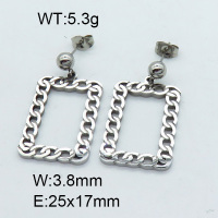 304 Stainless Steel Ear Studs,High quality handmade polishing,Curb Chains,True color,25x17x3.8mm,about 5.3 g/pair,1 pair/package,3E2003703bhva-066