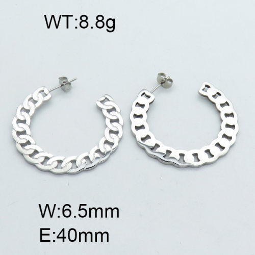 304 Stainless Steel Ear Studs,High quality handmade polishing,Curb Chains,True color,40x6.5mm,about 8.8 g/pair,1 pair/package,3E2003704bbov-066