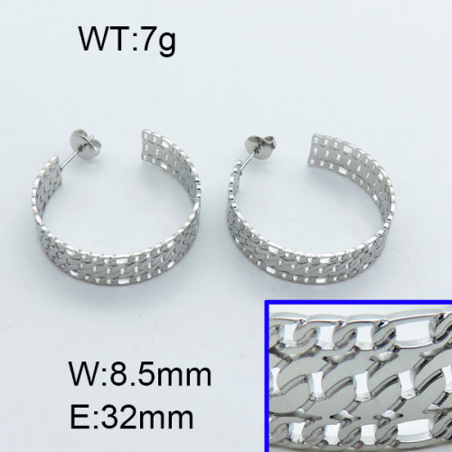 304 Stainless Steel Ear Studs,High quality handmade polishing,Curb Chains,Figaro Chains,True color,32x8.5mm,about 7 g/pair,1 pair/package,3E2003705bhva-066