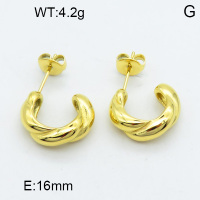 316 Stainless Steel Casting Ear Studs,High quality handmade polishing,Twill,Semi-circle,Vacuum plating 18K gold,16mm,about 4.2 g/pair,1 pair/package,3E2003738bhva-066