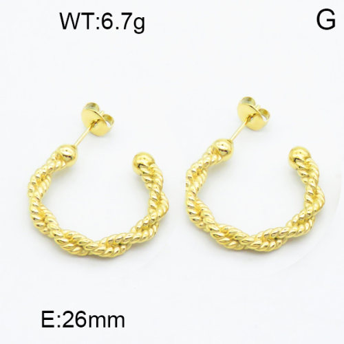 316 Stainless Steel Casting Ear Studs,High quality handmade polishing,Twisted Circle,Vacuum plating 18K gold,26mm,about 6.7 g/pair,1 pair/package,3E2003742bhia-066