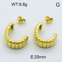 316 Stainless Steel Casting Ear Studs,High quality handmade polishing,Semi-ellipse,Vacuum plating 18K gold,20mm,about 6.8 g/pair,1 pair/package,3E2003754bhva-900