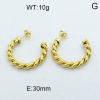 316 Stainless Steel Casting Ear Studs,High quality handmade polishing,Twill,Semi-circle,Vacuum plating 18K gold,30mm,about 10 g/pair,1 pair/package,3E2003785bhva-066