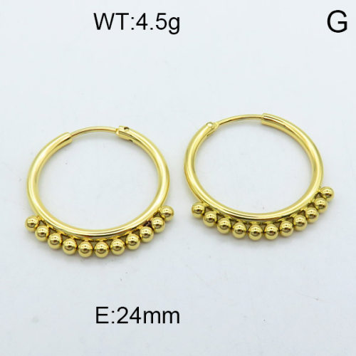 304 Stainless Steel Hoop Earrings,Polished,Circle,Beads,Vacuum plating 18K gold,24mm,about 4.5 g/pair,1 pair/package,3E2003787bhia-066