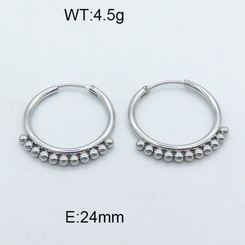 304 Stainless Steel Hoop Earrings,Polished,Circle,Beads,True color,24mm,about 4.5 g/pair,1 pair/package,3E2003788bhva-066