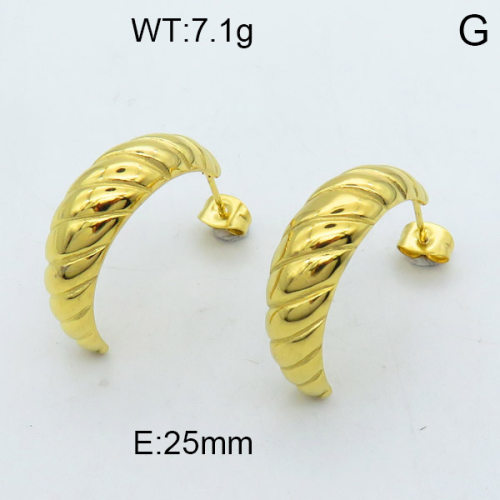 316 Stainless Steel Casting Ear Studs,High quality handmade polishing,Twill,Semi-circle,Vacuum plating 18K gold,25mm,about 7.1 g/pair,1 pair/package,3E2003791bhia-066