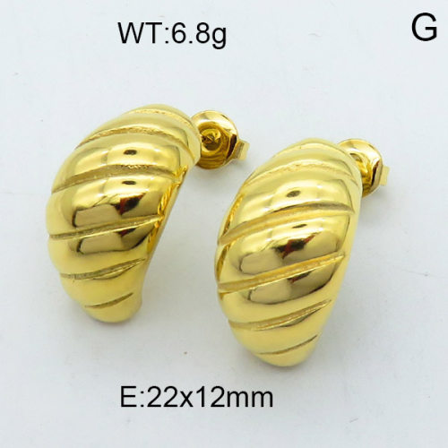 316 Stainless Steel Casting Ear Studs,High quality handmade polishing,Twill,Semi-circle,Vacuum plating 18K gold,22x12mm,about 6.8 g/pair,1 pair/package,3E2003792bhva-066