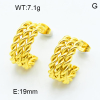 316 Stainless Steel Casting Ear Studs,High quality handmade polishing,Three-layer twisted,Semi-circle,Vacuum plating 18K gold,19mm,about 7.1 g/pair,1 pair/package,3E2003811bhia-066