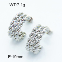 316 Stainless Steel Casting Ear Studs,High quality handmade polishing,Three-layer twisted,Semi-circle,True color,19mm,about 7.1 g/pair,1 pair/package,3E2003812bhva-066