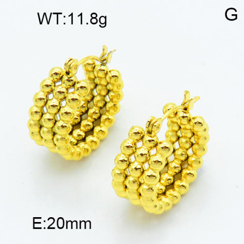 316 Stainless Steel Casting Hoop Earrings,High quality handmade polishing,Five layers of beads,Circle,Vacuum plating 18K gold,20mm,about 11.8 g/pair,1 pair/package,3E2003815bhva-066