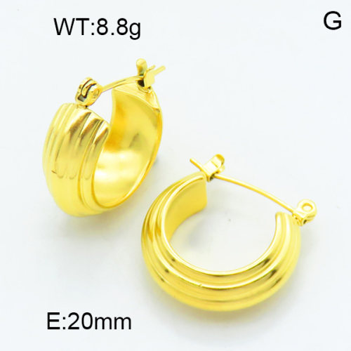 316 Stainless Steel Casting Hoop Earrings,High quality handmade polishing,Stripe,Circle,Vacuum plating 18K gold,20mm,about 8.8 g/pair,1 pair/package,3E2003818ahjb-066