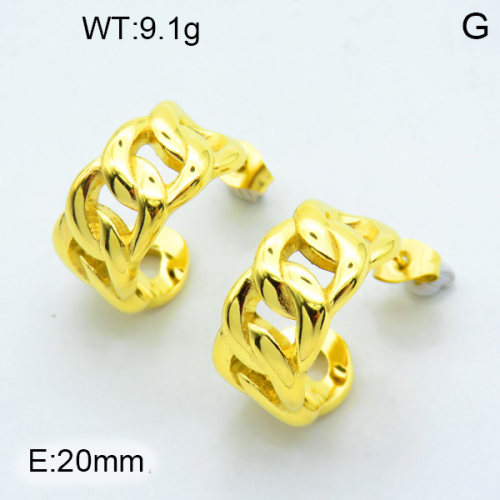 316 Stainless Steel Casting Ear Studs,High quality handmade polishing,Hollow,Circle,Cuban Chain,Vacuum plating 18K gold,20mm,about 9.1 g/pair,1 pair/package,3E2003820vhha-066