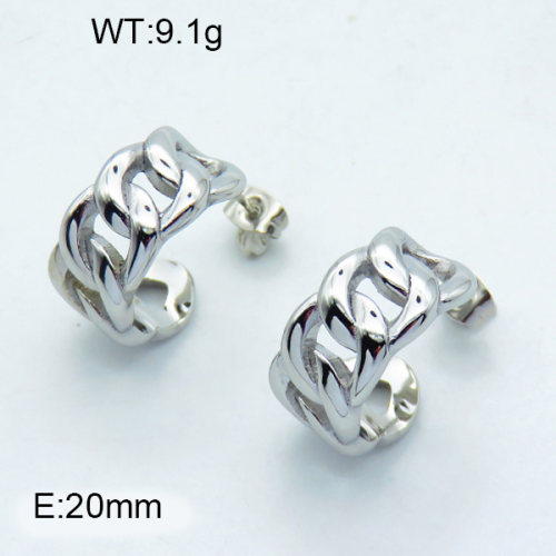 316 Stainless Steel Casting Ear Studs,High quality handmade polishing,Hollow,Circle,Cuban Chain,True color,20mm,about 9.1 g/pair,1 pair/package,3E2003821bhva-066