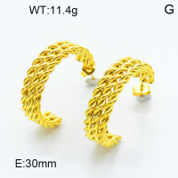 316 Stainless Steel Casting Ear Studs,High quality handmade polishing,Three-layer twisted,Semi-circle,Vacuum plating 18K gold,30mm,about 11.4 g/pair,1 pair/package,3E2003822bhia-066