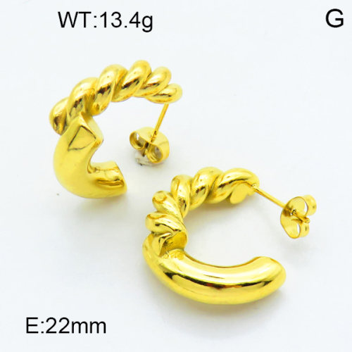 316 Stainless Steel Casting Ear Studs,High quality handmade polishing,Twisted,Semi-circle,Vacuum plating 18K gold,22mm,about 13.4 g/pair,1 pair/package,3E2003824vhha-066