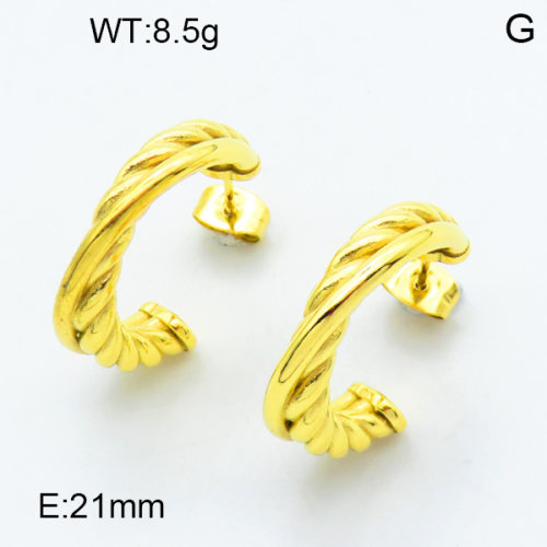316 Stainless Steel Casting Ear Studs,High quality handmade polishing,Twisted,Semi-circle,Vacuum plating 18K gold,21mm,about 8.5 g/pair,1 pair/package,3E2003826vhha-066