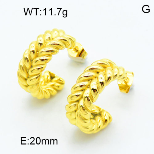 316 Stainless Steel Casting Ear Studs,High quality handmade polishing,Double twisted,Semi-circle,Vacuum plating 18K gold,20mm,about 11.7 g/pair,1 pair/package,3E2003829bhva-066