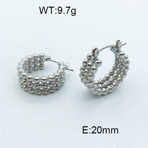 316 Stainless Steel Casting Hoop Earrings,High quality handmade polishing,Three layers of beads,True color,20mm,about 9.7 g/pair,1 pair/package,3E2003834abol-066