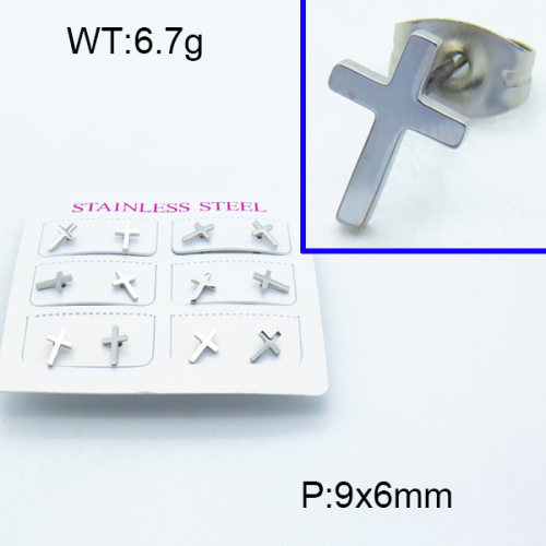 304 Stainless Steel Ear Studs,Polished,Cross,True color,9x6mm,about 6.7 g/package,6 pairs/package,3E2003836vbmb-906
