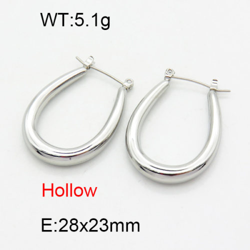 316 Stainless Steel Casting Hoop Earrings,High quality handmade polishing,Hollow,U Shape,True color,28x23mm,about 5.1 g/pair,1 pair/package,3E2003950bhva-066