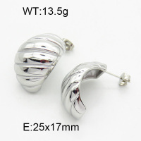316 Stainless Steel Casting Ear Studs,High quality handmade polishing,Twill,Semi-circle,True color,25x17mm,about 13.5 g/pair,1 pair/package,3E2003952vhha-066