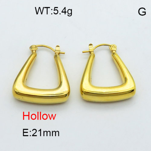 316 Stainless Steel Casting Hoop Earrings,High quality handmade polishing,Hollow,Triangle,Vacuum plating 18K gold,21mm,about 5.4 g/pair,1 pair/package,3E2003955bhia-066