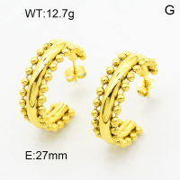 316 Stainless Steel Casting Ear Studs,High quality handmade polishing,Ball Chain,Circle,Vacuum plating 18K gold,27mm,about 12.7 g/pair,1 pair/package,3E2004438ahjb-066
