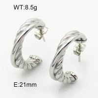 316 Stainless Steel Casting Ear Studs,High quality handmade polishing,Twisted,Semi-circle,True color,21mm,about 8.5 g/pair,1 pair/package,3E2004439bhva-066