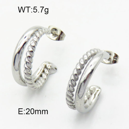 316 Stainless Steel Casting Ear Studs,High quality handmade polishing,Twisted,Semi-circle,True color,20mm,about 5.7 g/pair,1 pair/package,3E2004440vhha-066