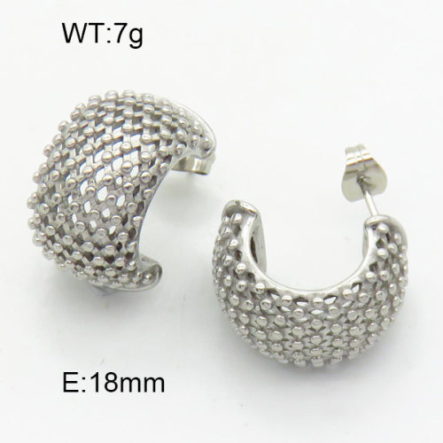 316 Stainless Steel Casting Ear Studs,High quality handmade polishing,Hollow,Mesh,Semi-circle,True color,18mm,about 7 g/pair,1 pair/package,3E2004442bvpl-066