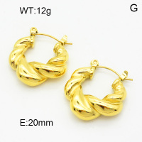 316 Stainless Steel Casting Hoop Earrings,High quality handmade polishing,Twisted,Vacuum plating 18K gold,20mm,about 12 g/pair,1 pair/package,3E2004443vhkb-066