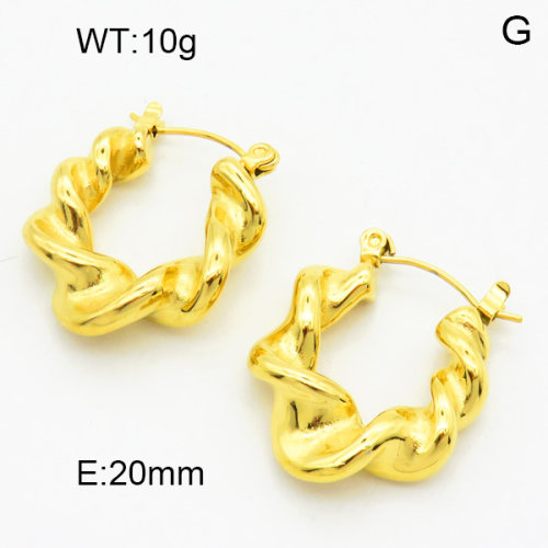 316 Stainless Steel Casting Hoop Earrings,High quality handmade polishing,Twisted,Vacuum plating 18K gold,20mm,about 10 g/pair,1 pair/package,3E2004445bhia-066