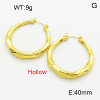 316 Stainless Steel Casting Hoop Earrings,High quality handmade polishing,Faceted Circle,Vacuum plating 18K gold,40mm,about 9 g/pair,1 pair/package,3E2004449vhkb-066