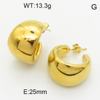 316 Stainless Steel Casting Ear Studs,High quality handmade polishing,Spherical circle,Vacuum plating 18K gold,25mm,about 13.3 g/pair,1 pair/package,3E2004642vhmv-066