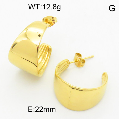 316 Stainless Steel Casting Ear Studs,High quality handmade polishing,Plane circle,Vacuum plating 18K gold,22mm,about 12.8 g/pair,1 pair/package,3E2004644bhia-066