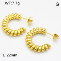 316 Stainless Steel Casting Ear Studs,High quality handmade polishing,Twisted Circle,Vacuum plating 18K gold,22mm,about 7.7 g/pair,1 pair/package,3E2004646bhva-066